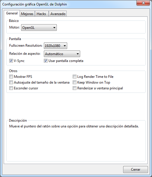 ConfiguracionGraficaDeDolphin_General