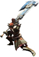 Render cazador hacha espada juego Monster Hunter 4 Nintendo 3DS.png