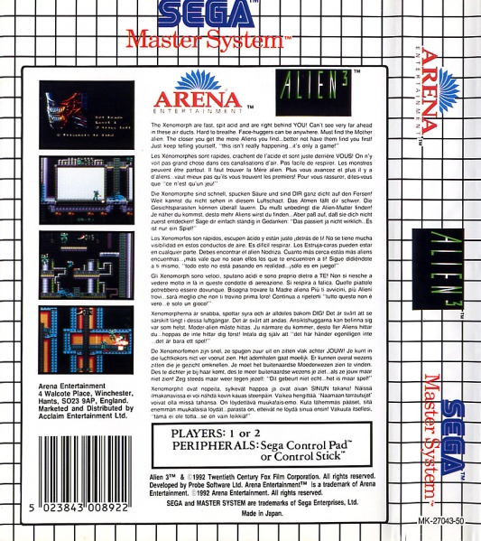 Archivo:Alien 3 PAL Trasera.jpg