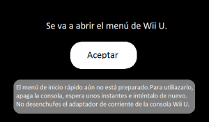 Mensaje que se muestra cuando el menú rápido no está preparado